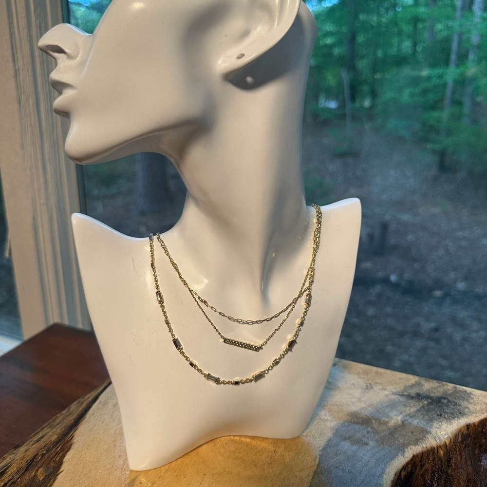Kendra Scott Addison Multi Chain Necklace Gold Tone Rhinestone Signed Spring - Picture 13 of 16